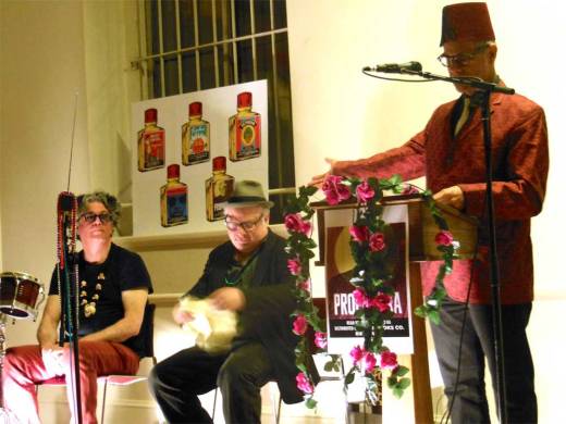 The Rocket Train Delta Science Micro Arkestra swings as Phast Phreddie introduces Sun Ra and guest speakers at the Prophetika book launch!