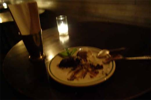 Warm chocolate cake with pistachio ice cream... or what's left of it!!